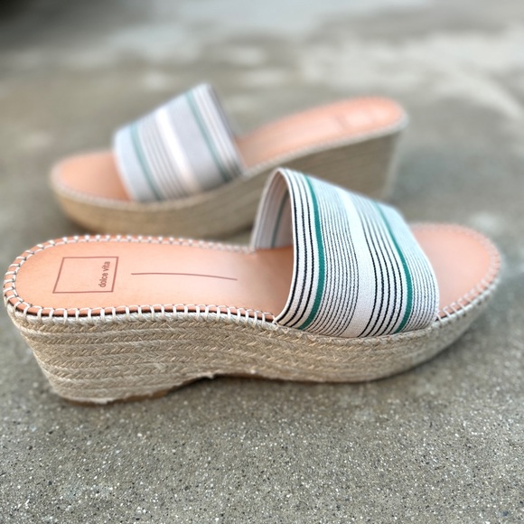 Dolce VITA platform espadrilles wedge heels chunky slides white striped 13 navy - Picture 6 of 11